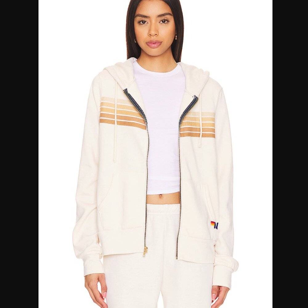 Aviator Nation Cream Stripe Hoodie And Jogger Set - Picture 3 of 10